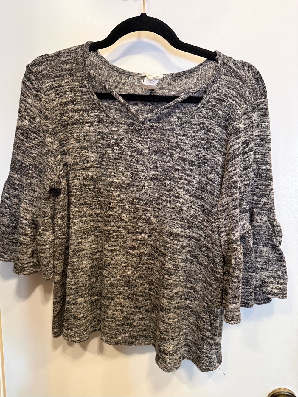 Caution To The Wind Gray Marled Ruffle Sleeve Pullover